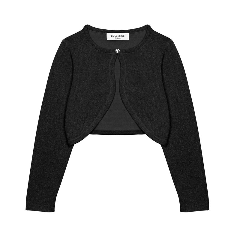 BOLEROSE Girls Long Sleeve Sparkle Cardigan Childrens Kids Bolero Shrug (Black, 11-12 YRS) - Image 1
